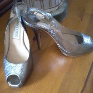 Jimmy Choo Snake Skin Strappy Sandles.